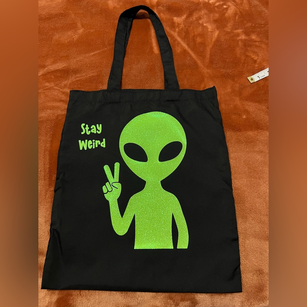 Stay Weird Glittery Alien Canvas Bag 👽